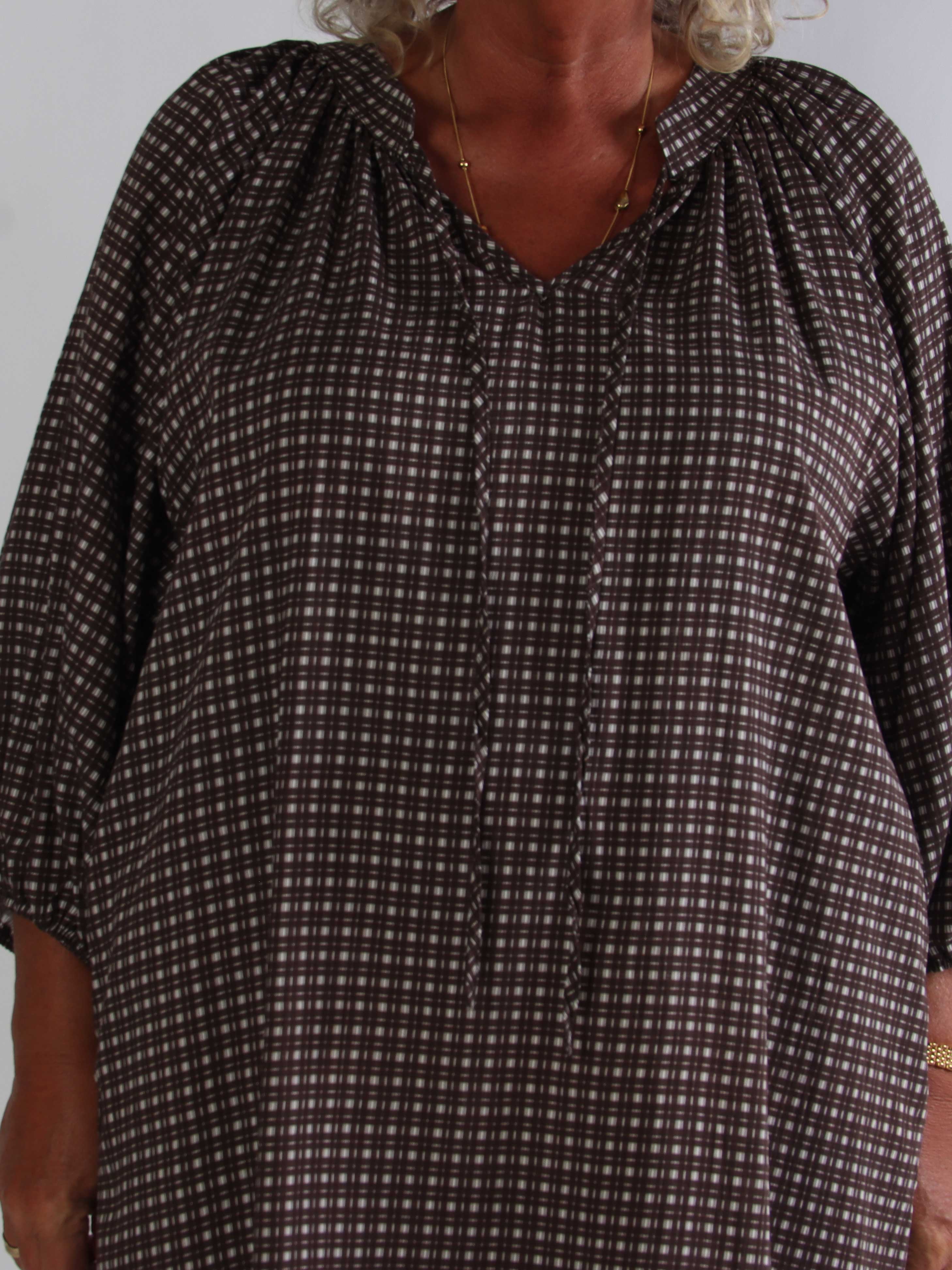 Amidala Check - Elegant ternet plus size tunikakjole i viskose
